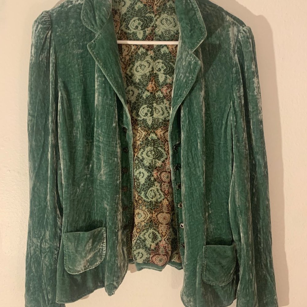Elie Tahari Green Crushed Velvet Blazer